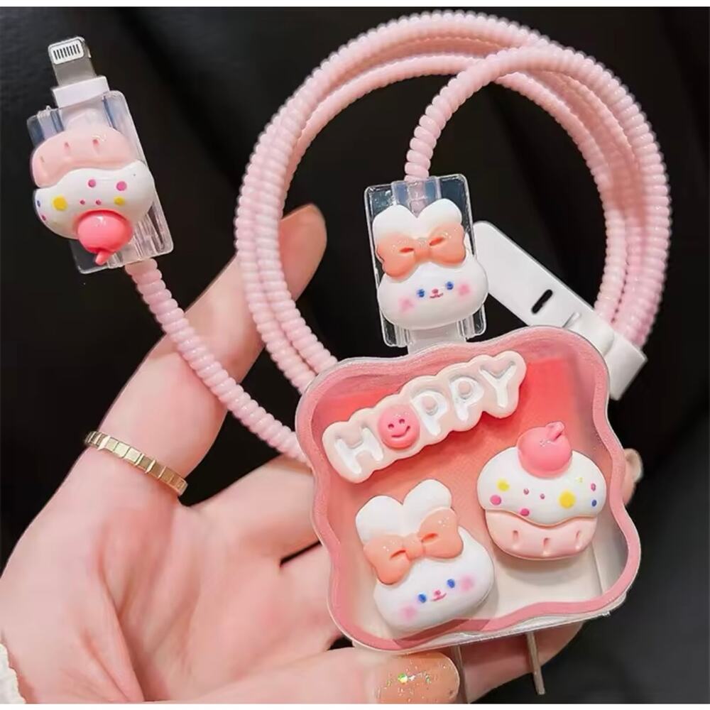Cute Pink cake and Bunny iPhone CHarger Protector P14